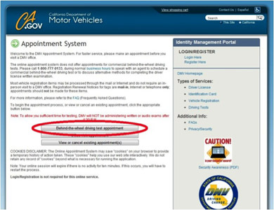 Behind-the-wheel driving test appointment